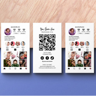 Carte De Visite Instagram Style Qr Code moderne Elégant noir blanc