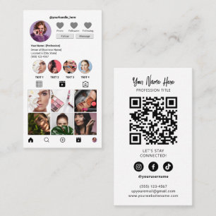 Carte De Visite Instagram Style Qr Code moderne Elégant noir blanc