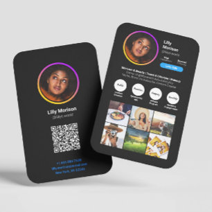 Carte De Visite Instagram Style tendance Photo Black Dark Thème