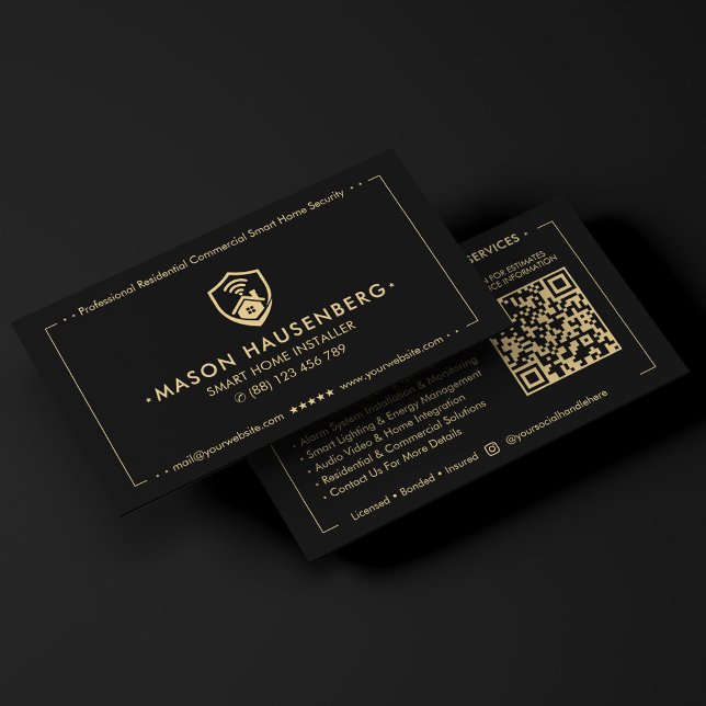 Carte De Visite Installateur de sécurité de maison intelligente mo (Modern Smart Home Security Installer Black Business Card
)