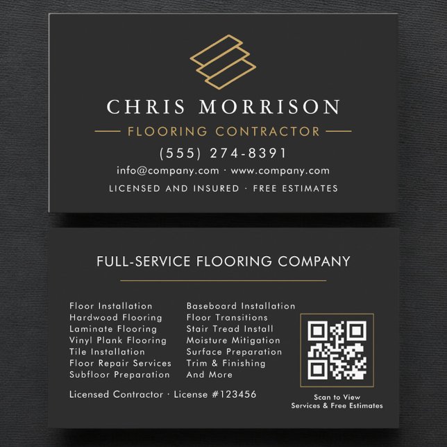 Carte De Visite Installation de plancher de bois Code QR (Créateur téléchargé)