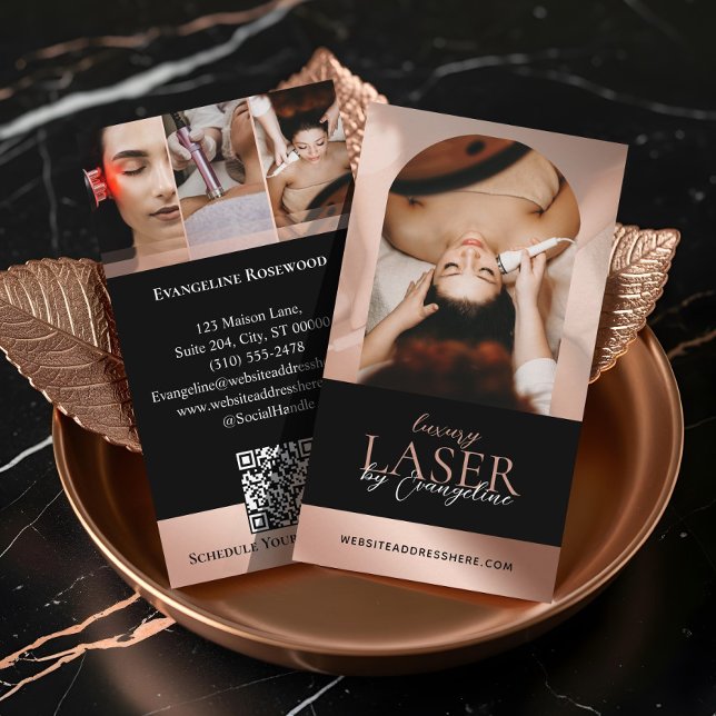 Carte De Visite Institut de beauté de technicien au laser de luxe  (Luxury Laser Technician Spa Arch Photo Black Rose Business Card)