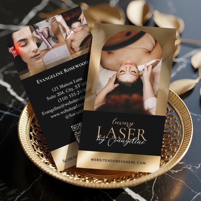 Carte De Visite Institut de beauté de technicien laser de luxe Pho (Luxury Laser Technician Spa Arch Photo Black Gold Business Card)
