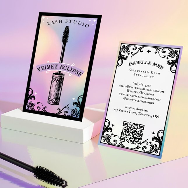 Carte De Visite Institut de beauté iridescent holographique Luxury (Iridescent holographic Beauty Lash Salon Luxury Business Card)