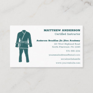 Carte De Visite Instructeur brésilien Jiu Jitsu BJJ School Turquoi