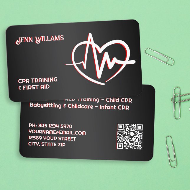 Carte De Visite Instructeur CPR QR personnalisé (CPR Instructor Custom QR Business Cards)