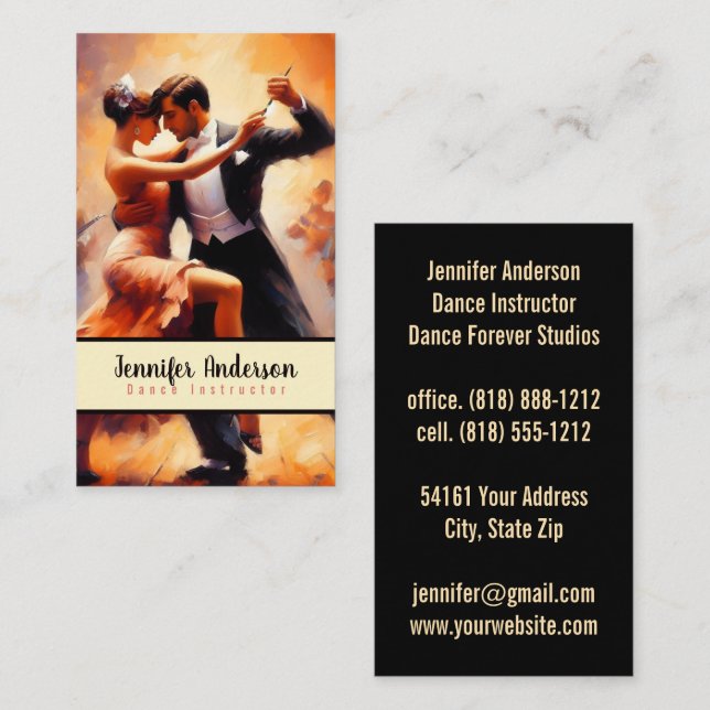 Carte De Visite Instructeur Danse Couples Danse (Devant / Derrière)
