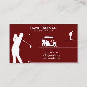 Carte De Visite Instructeur de golf moderne Golfer & Cart Dark Red