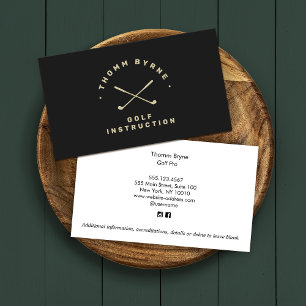 Carte De Visite Instructeur de golf Pro Crossed Golf Clubs Noir