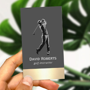 Carte De Visite Instructeur de golf professionnel Modern Gold Fron