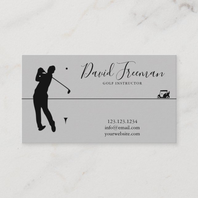 Carte De Visite Instructeur de golf Silhouette Grey simple à voilu (Devant)