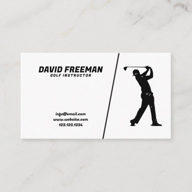 Carte De Visite Instructeur de golf simple Black and White Swing (Devant)