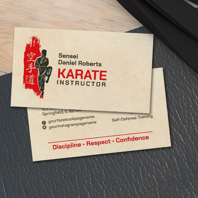 Carte De Visite Instructeur de karaté - silhouette Kanji et karate (Créateur téléchargé)