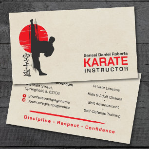 Carte De Visite Instructeur de karaté - silhouette Kanji et karate