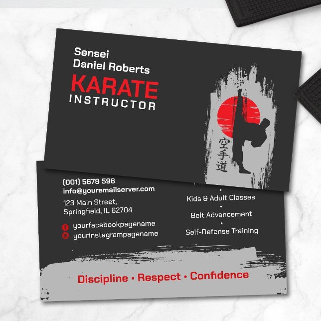 Carte De Visite Instructeur de karaté - silhouette Kanji et karate (Créateur téléchargé)