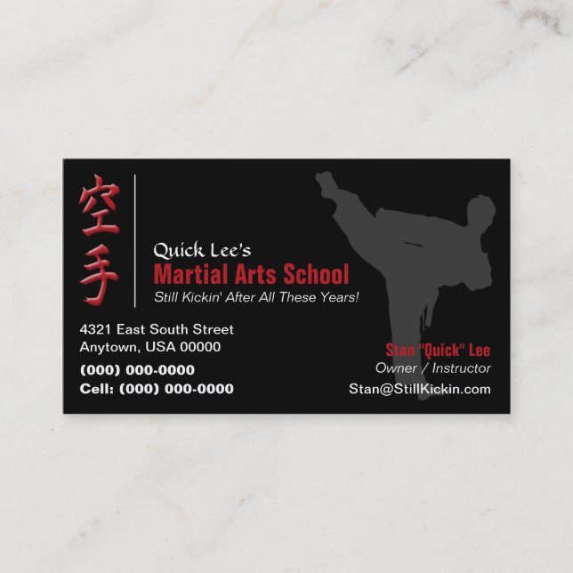 Carte De Visite Instructeur de Karaté, Taekwondo, Kung Fu (Devant)