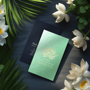 Carte De Visite Instructeur de Reiki de méditation Lotus d'or vert
