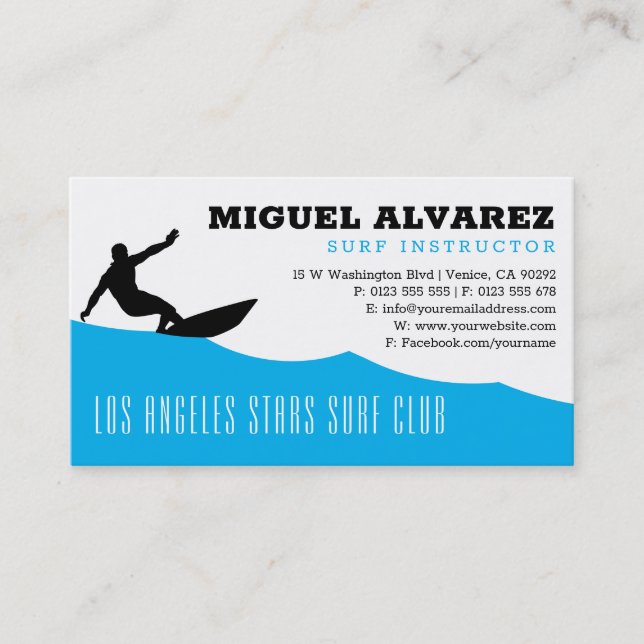 Carte De Visite Instructeur de surf | Surfer Active Recreation (Devant)