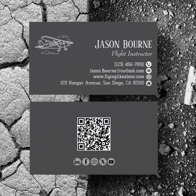 Carte De Visite Instructeur de vol professionnel QR Code Aviation (Créateur téléchargé)