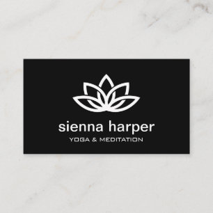 Carte De Visite Instructeur de Yoga à fleurs Lotus Noir