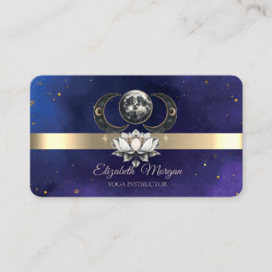 Carte De Visite Instructeur de Yoga bleu Lotus Moon Gold Stripe