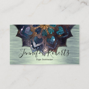 Carte De Visite Instructeur de Yoga Chic de Mandala en or bleu de 