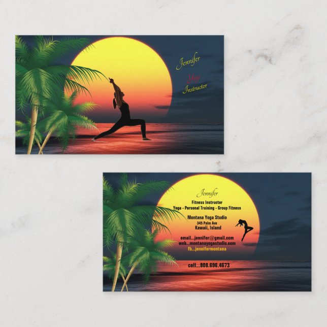 Carte De Visite Instructeur de Yoga Coucher de soleil tropical Pal (Devant / Derrière)