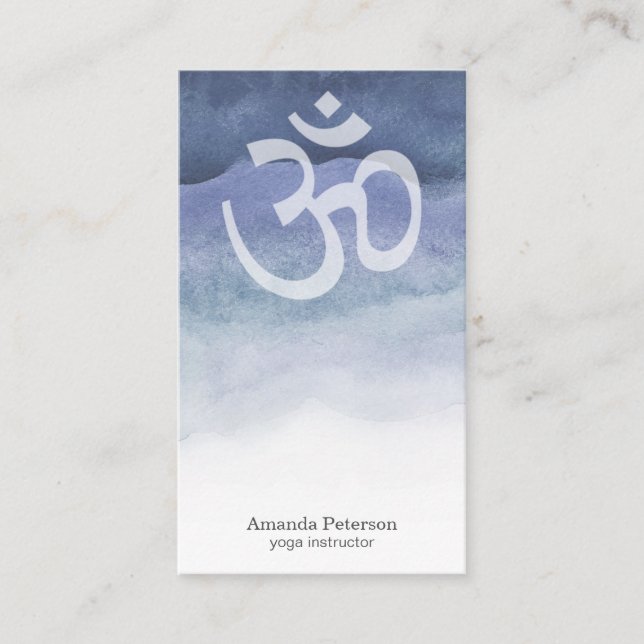 Carte De Visite Instructeur de Yoga de l'Om Aquarelle bleue Ombre (Devant)