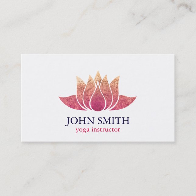 Carte De Visite Instructeur de Yoga de Lotus d'or blanc minimalist (Devant)