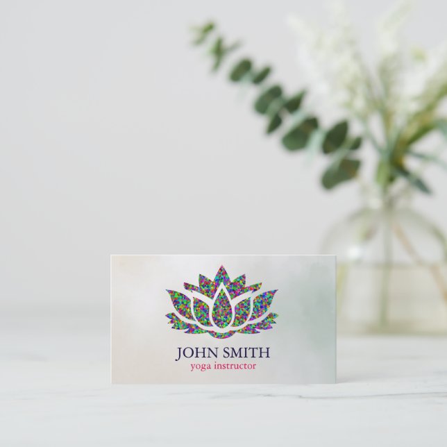 Carte De Visite Instructeur de Yoga de Lotus d'or blanc minimalist (Debout devant)