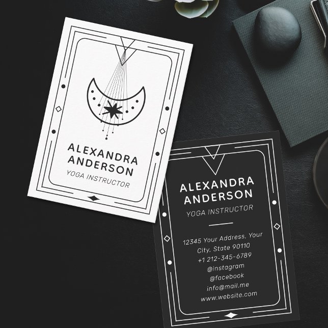 Carte De Visite Instructeur de Yoga de lune de croissant céleste g (Geometric Celestial Crescent Moon Yoga Instructor Business Card)