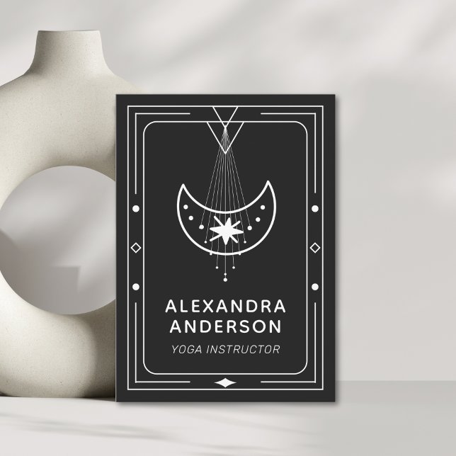 Carte De Visite Instructeur de Yoga de lune de croissant céleste g (Framed Celestial Starry Crescent Moon Business Card)