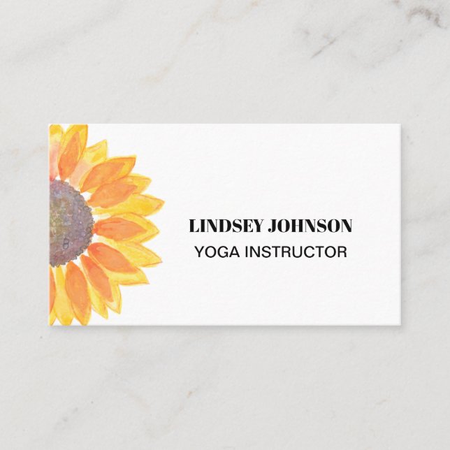 Carte De Visite Instructeur de Yoga de tournesol d'aquarelle (Devant)