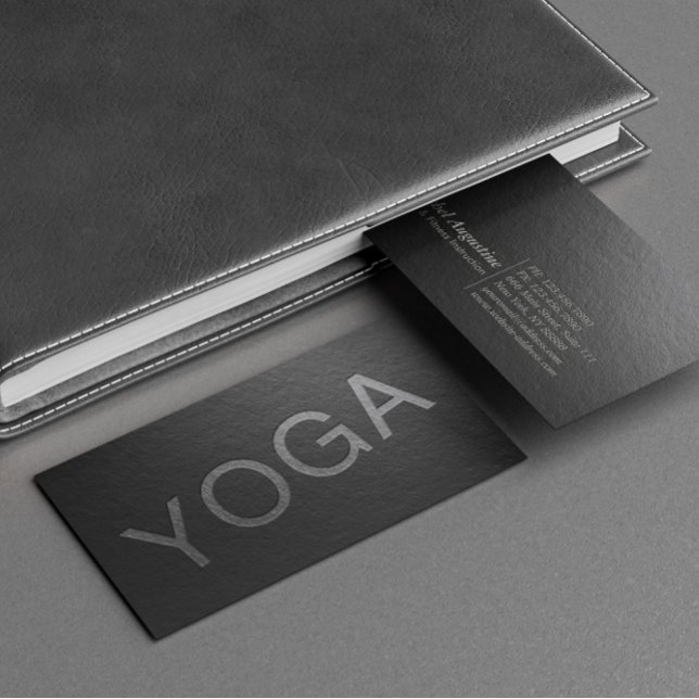 Carte De Visite Instructeur de Yoga en argent noir minimum (Créateur téléchargé)