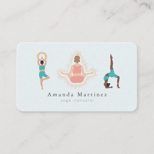 Carte De Visite Instructeur de yoga Femmes Arbre Pose Bleu clair (Devant)