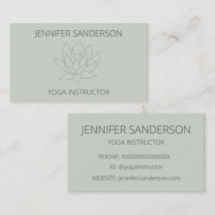 Carte De Visite Instructeur de Yoga Fleur Lotus Vert Sage élégant