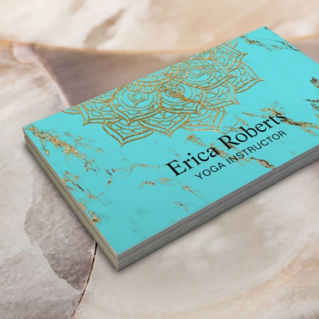 Carte De Visite Instructeur de Yoga Gold Lotus Mandala Turquoise (Créateur téléchargé)