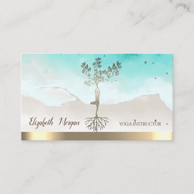 Carte De Visite Instructeur de Yoga Gold Tree femmes Silhouette (Devant)