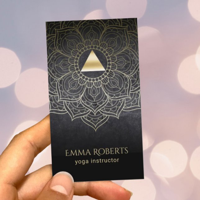 Carte De Visite Instructeur de Yoga Gold Triangle Lotus Mandala (Créateur téléchargé)