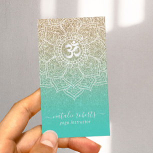Carte De Visite Instructeur de Yoga Gold & Turquoise Lotus Mandala