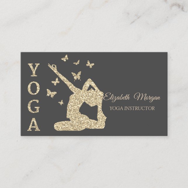 Carte De Visite Instructeur de yoga, Gris Gold Parties scintillant (Devant)