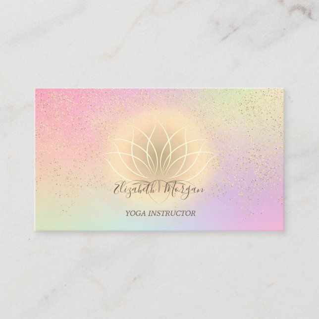 Carte De Visite Instructeur de Yoga Lotus Confetti en or holograph (Devant)