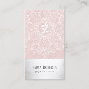 Carte De Visite Instructeur de Yoga Lotus Mandala Blush Pink & Sil