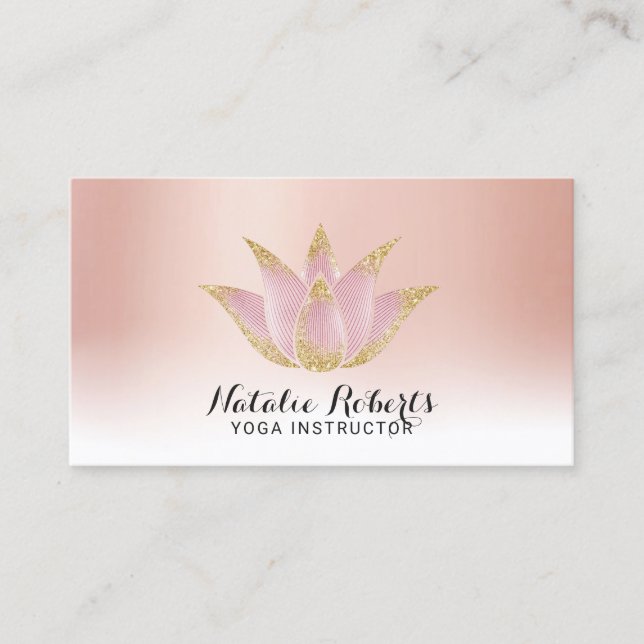 Carte De Visite Instructeur de Yoga Lotus Rose Gold Pastel Salon S (Devant)