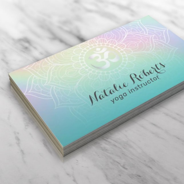 Carte De Visite Instructeur de yoga Mandala Holographique Turquois (Créateur téléchargé)