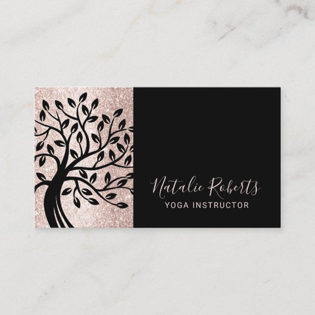 Carte De Visite Instructeur de yoga Moderne Blush Rose Black Life  (Devant)