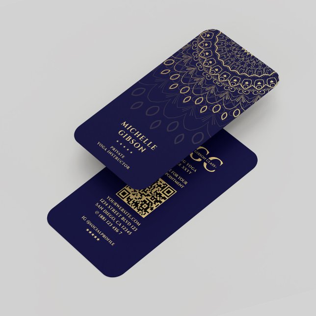 Carte De Visite Instructeur de yoga moderne Midnight Blue Gold Man (Yoga Instructor Modern Midnight Blue Gold Mandala Business Card
)