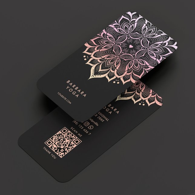 Carte De Visite Instructeur de Yoga moderne Pastel Pink Mandala (Modern Yoga Instructor Holographic Pink Mandala Business Card
)