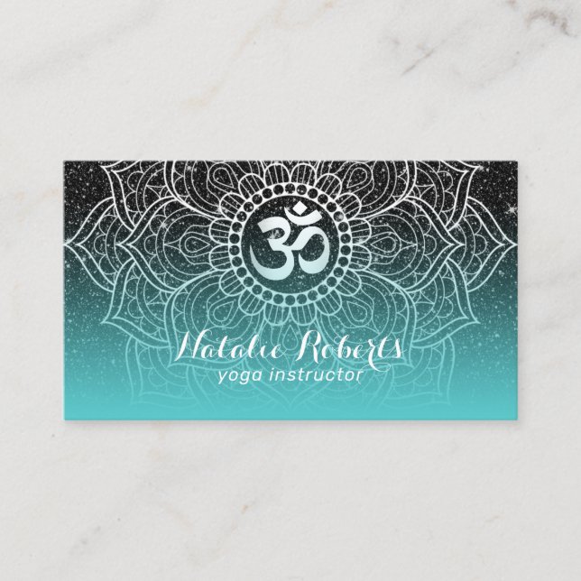 Carte De Visite Instructeur de yoga Parties scintillant noire Turq (Devant)