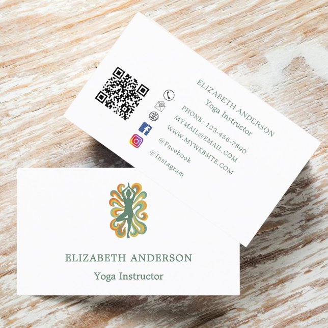 Carte De Visite Instructeur de yoga pose vert rétro (Créateur téléchargé)